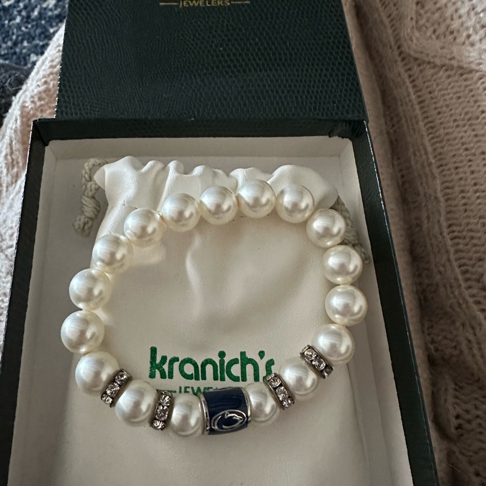Penn State White Pearl Bracelet with Blue Accent Charm